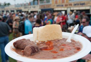 a close up of a plate of Red Beans and Rice at Jazz Fest