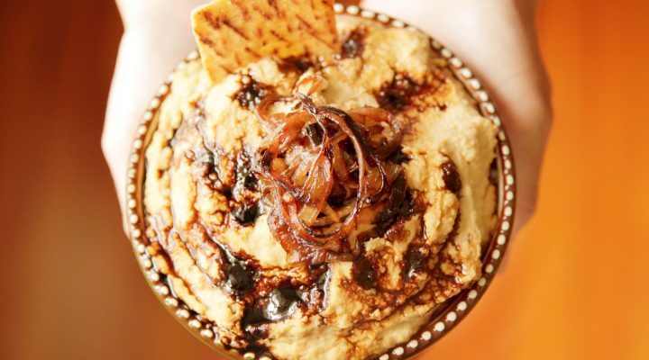 Balsamic Caramelized Onion Hummus recipe from Camellia