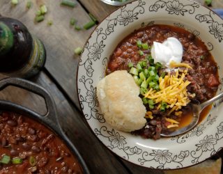 a bowl of beef and black bean chili