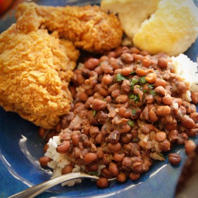 Clayton's Crowder Peas with Fried Chicken and Biscuits