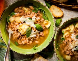 2 bowls of White Bean, Sausage and Tortellini Soup