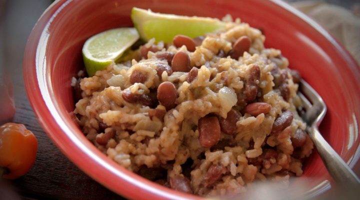 a plate of caribbean rice and beans