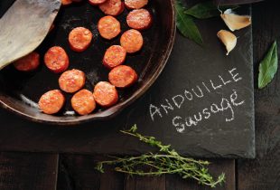 a top down view of andouille sauasage