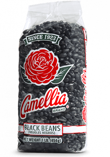 the front of a package of camellia brand Black beans