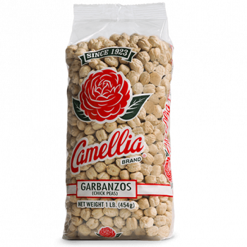 the front of a package of camellia brand garbanzos