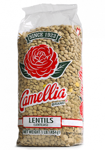 the front of a package of camellia brand lentils
