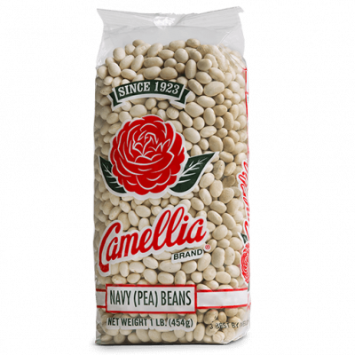 the front of a package of camellia brand navy (pea) beans