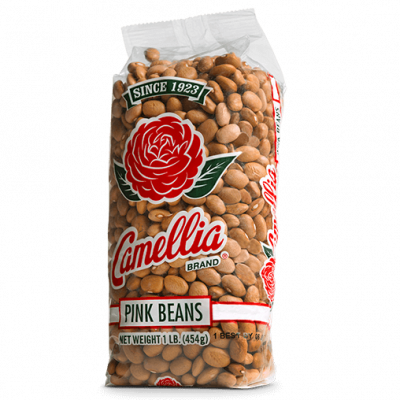 the front of a package of camellia brand pink beans