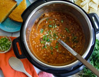 Instant Pot Pinto Chili with a side of cornbread