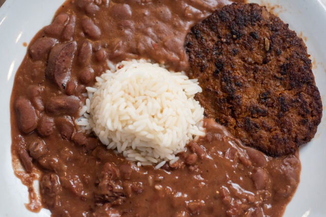  close up image of cooked plate of Bienvenue Red Beans and rice